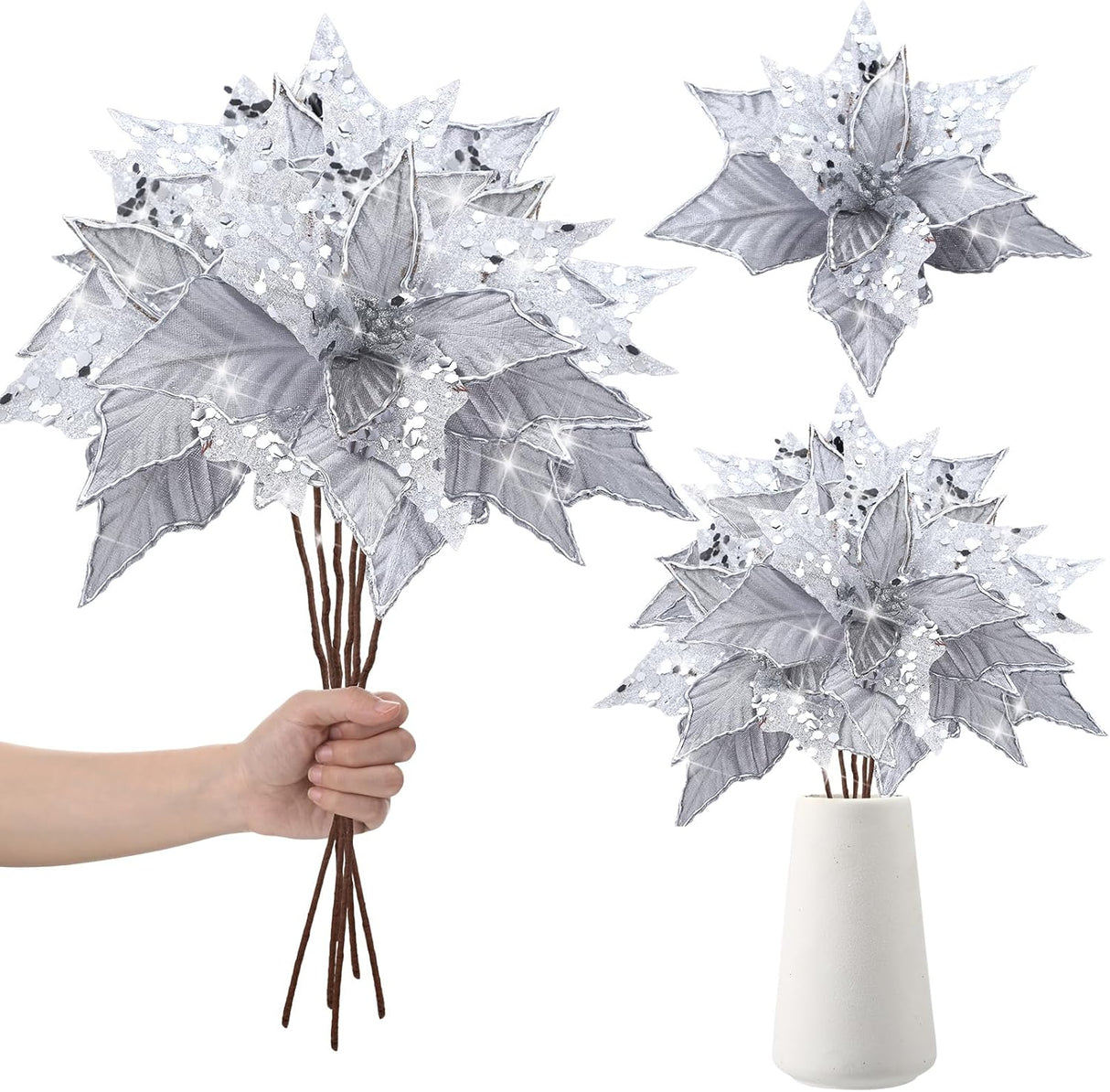 Flores Poinsettia Artificial Hotop 6 Pcs 11 Pulgadas Decorativas