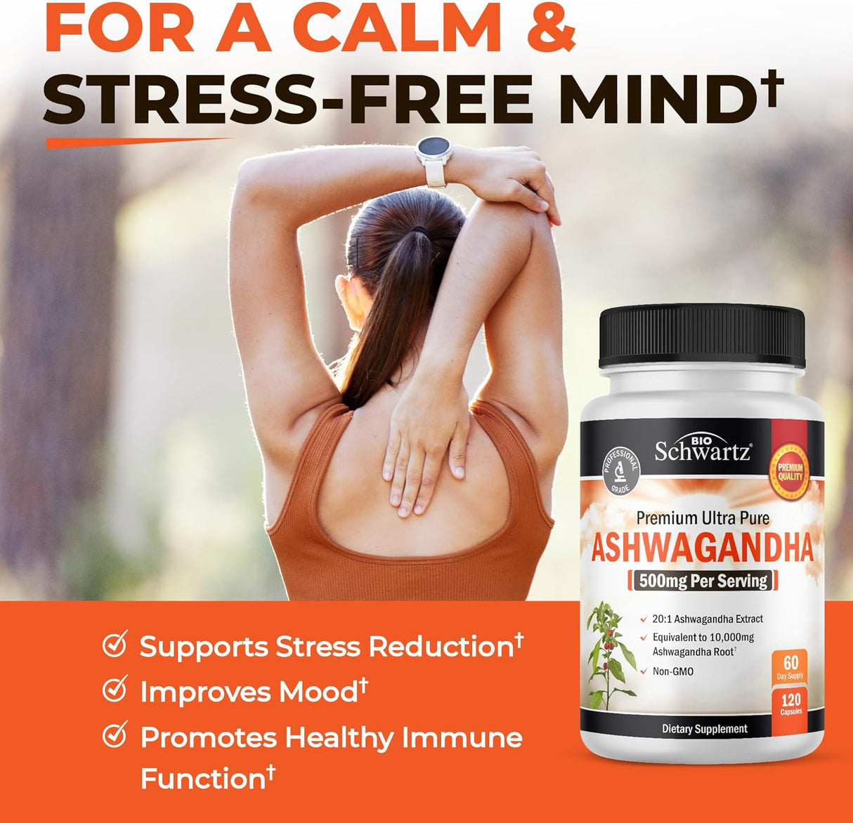 Suplementos de Ashwagandha - Extra Fuerte, 60 Cápsulas