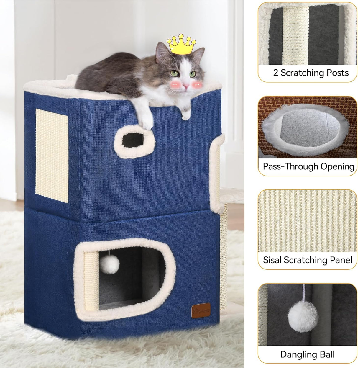 Casa para Gatos de 2 Niveles YITAHOME con Túneles y Rascador