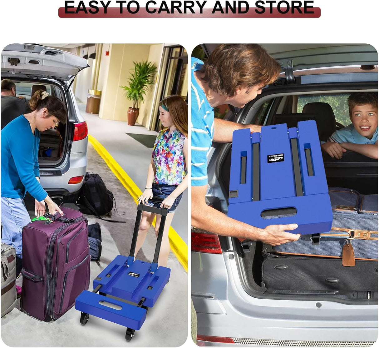 Carretilla Plegable SOLEJAZZ 500LB, 6 Ruedas, 2 Cuerdas