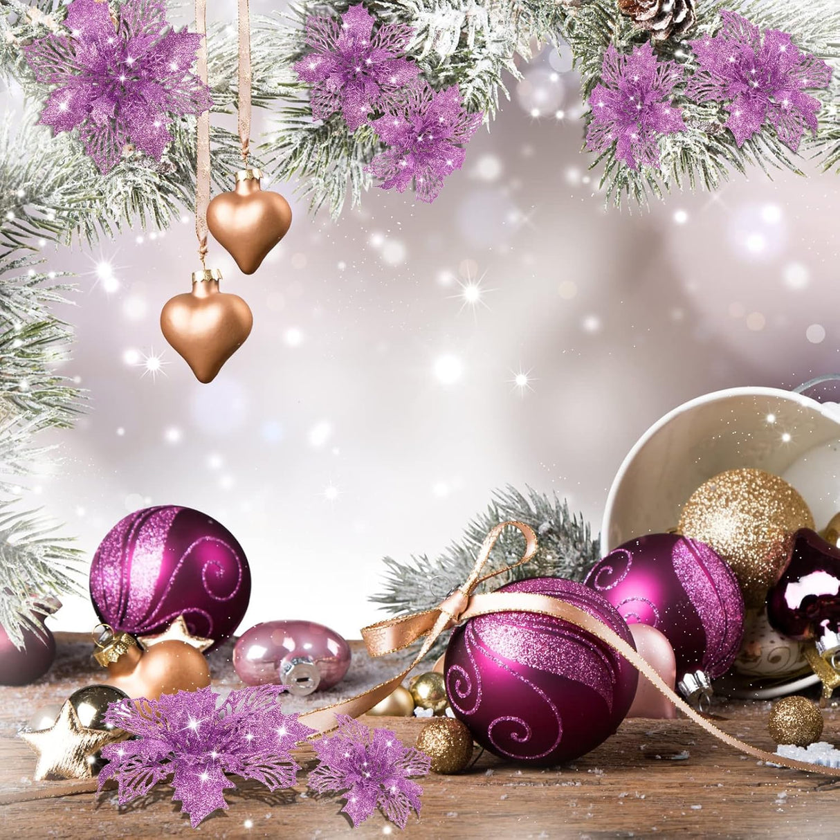 Flores Artificiales Poinsettia Boao 24 Piezas Decoración Navidad