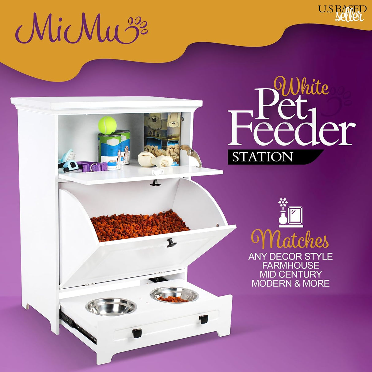 MiMu Soporte elevado para cuenco para perros con gabinete