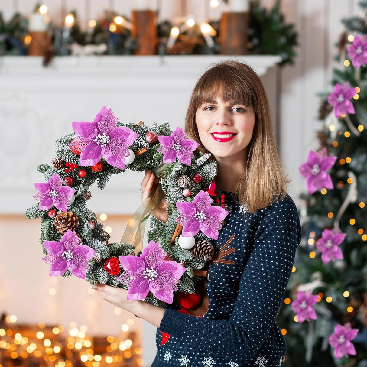 Flores Artificiales de Navidad WILLBOND 36 Piezas Poinsettia