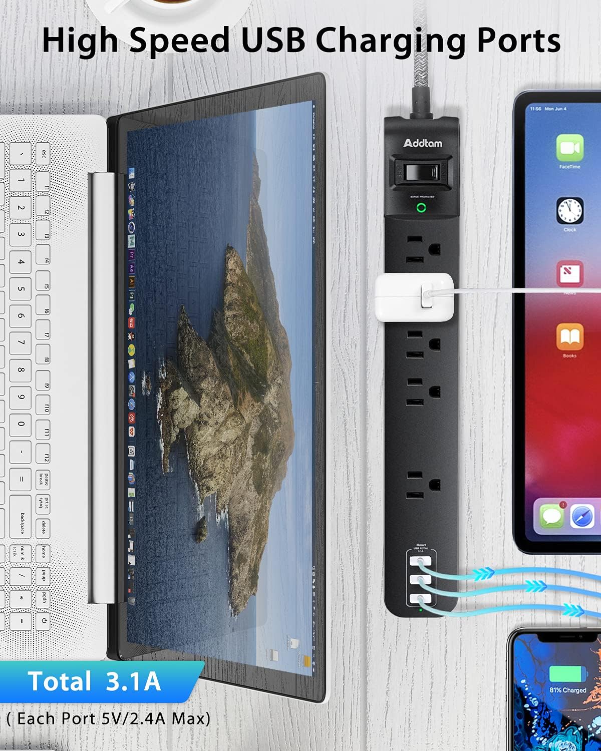 Regleta protectora contra sobretensiones de 10 pies, 5 tomacorrientes