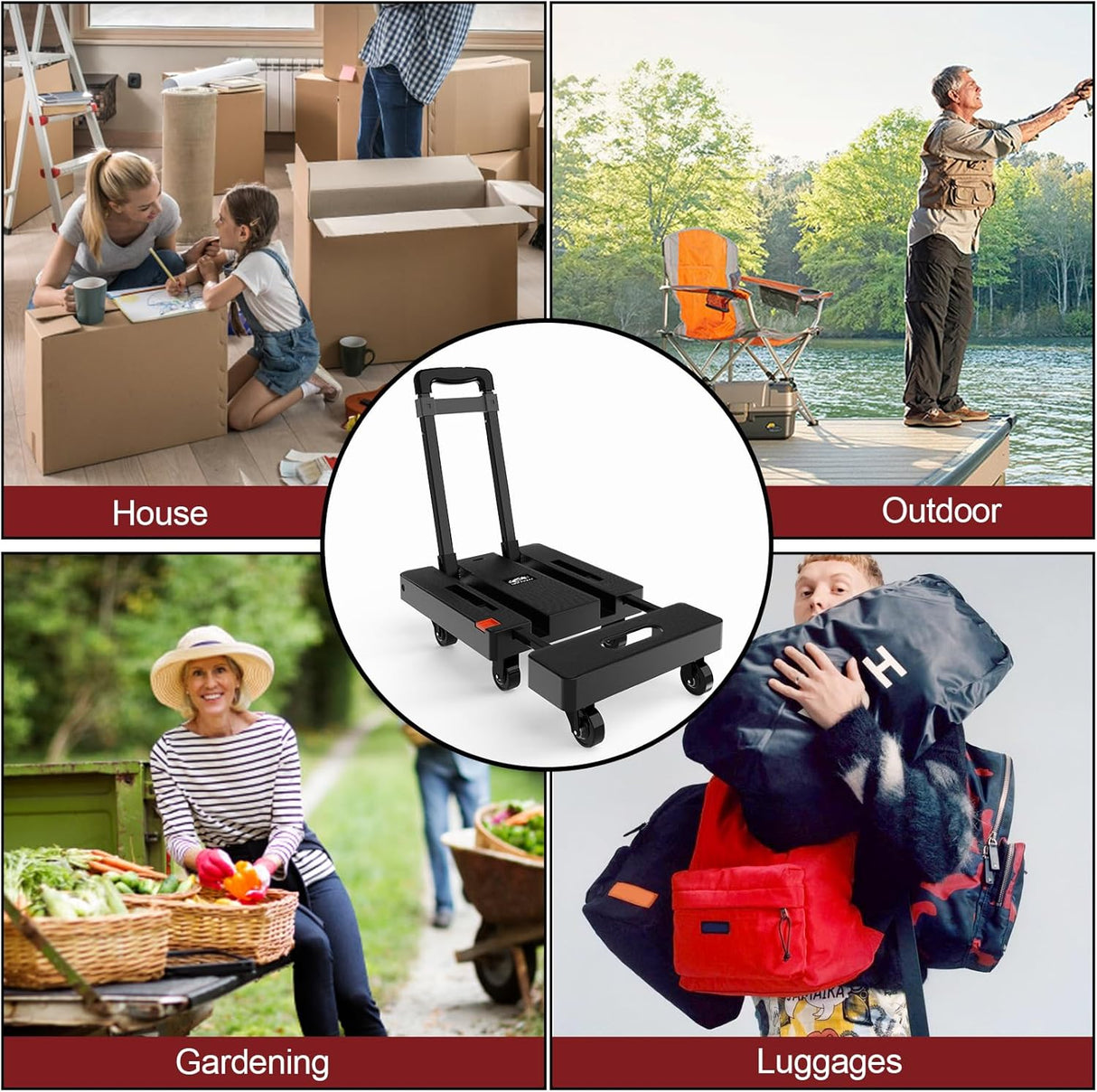 Carretilla Plegable SOLEJAZZ 500LB, 6 Ruedas, 2 Cuerdas Bungee