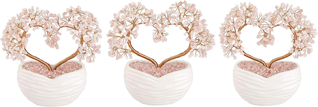 Árbol de dinero de cristal de cuarzo rosa con forma de corazón, adorno de bonsái para ceremonia de boda, reiki, equilibrio de energía, meditación Feng Shui, riqueza y buena suerte, decoración