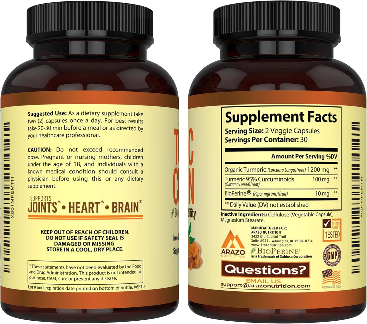 Suplemento Cúrcuma Curcumina con Bioperine 1300 mg 60 unid