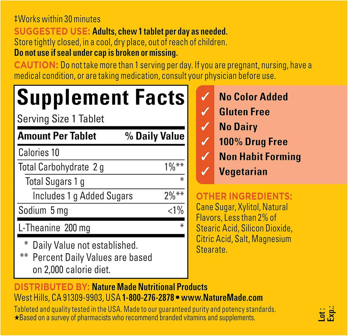 Suplemento de L-teanina para aliviar el estrés 50 tabletas