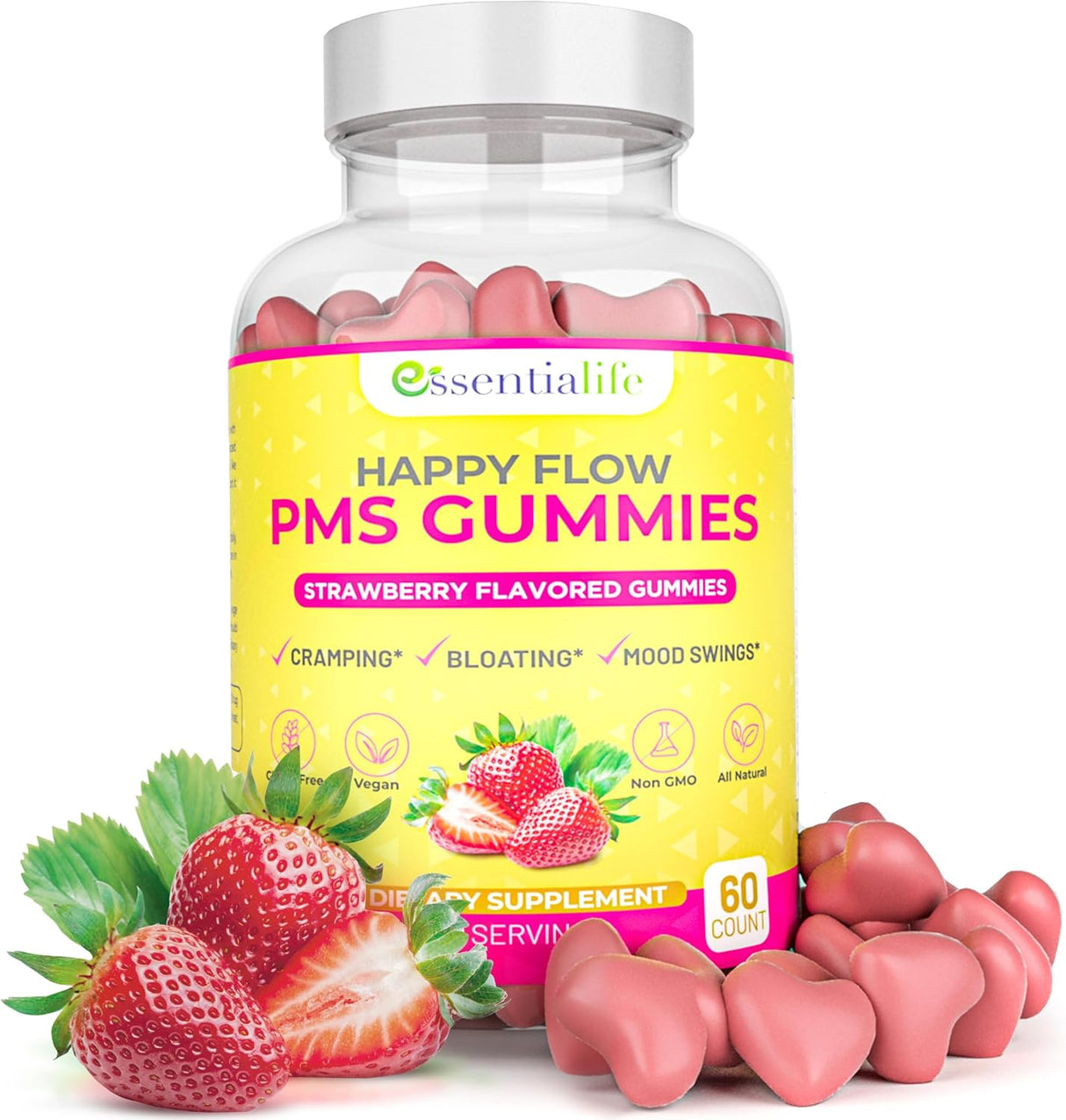 Suplementos masticables de PMS con sabor fresa Essentialife