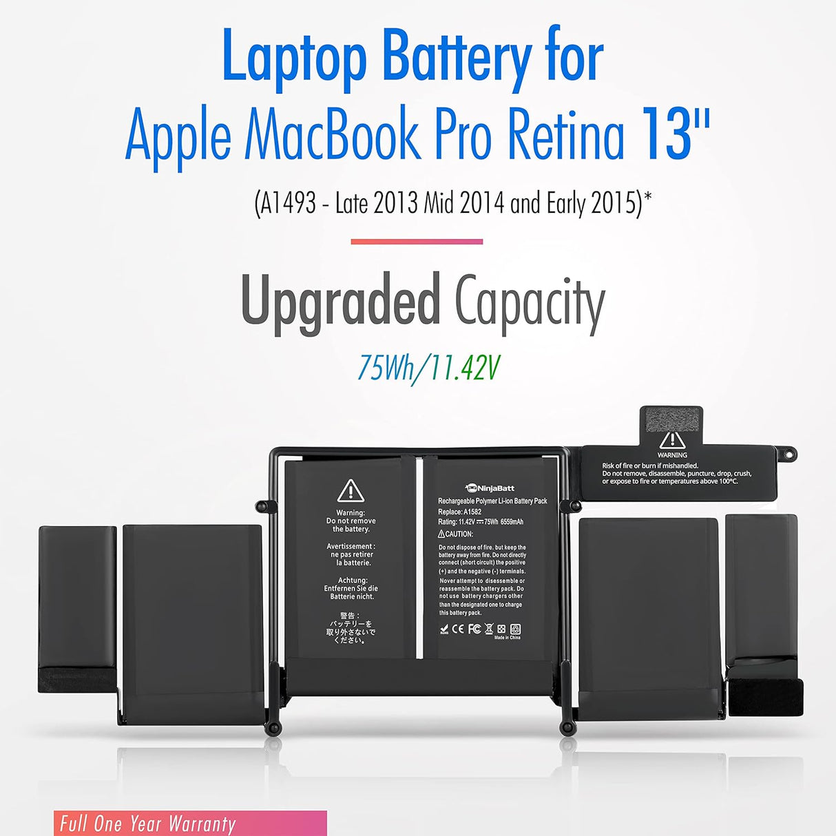 Batería A1502 A1582 para Apple MacBook Pro Retina A1493
