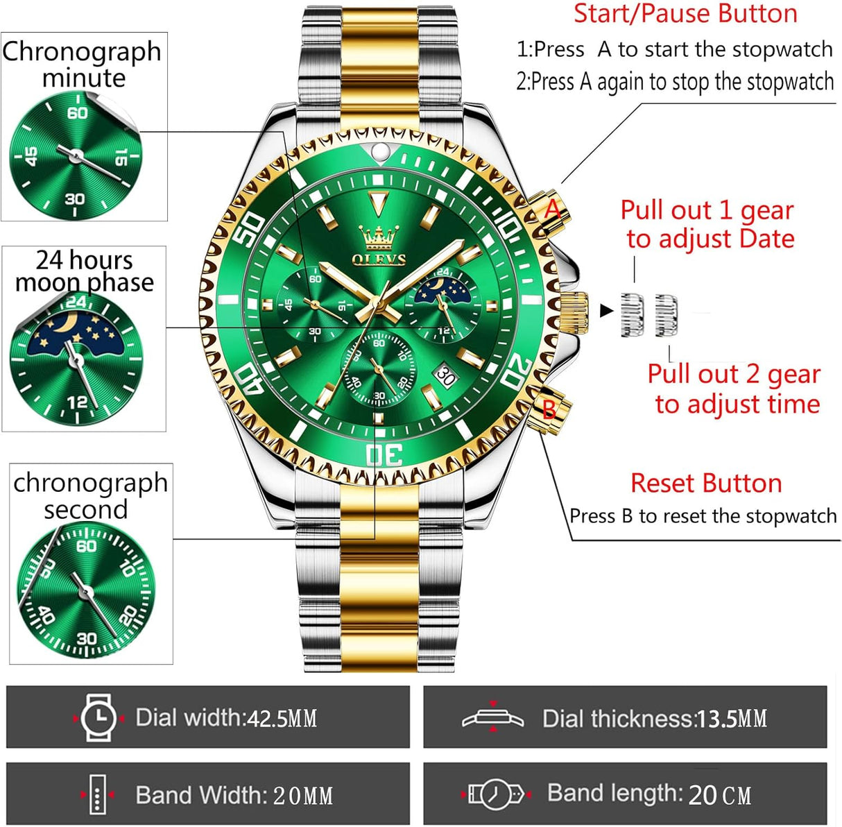 Reloj para hombre de acero inoxidable 2870-5585 OLEVS