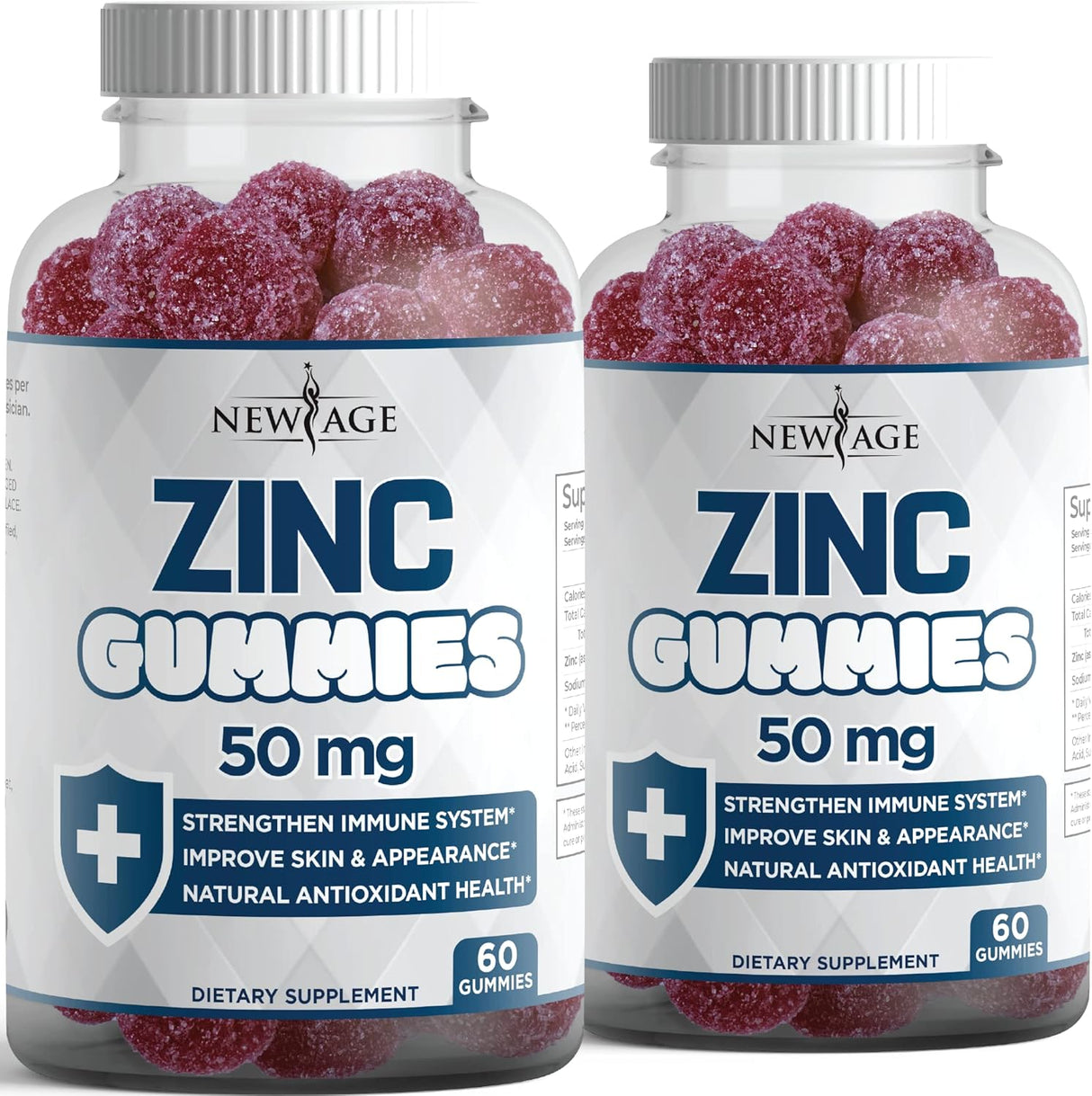 Gomitas de zinc – Paquete de 2 – Suplemento de zinc inmunitario de alta potencia de 50 mg, defensa inmune, potente antioxidante natural, sin OMG, de New Age, 120 unidades