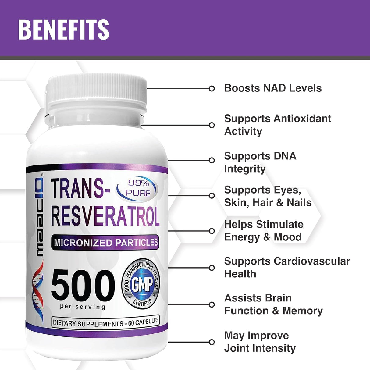 Suplement Trans-Resveratrol micronizado 180 cápsulas 3 pack
