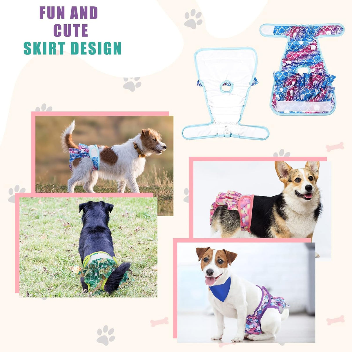 Paquete de 4 pañales para perras, pañales lavables para perras (M, sirena)