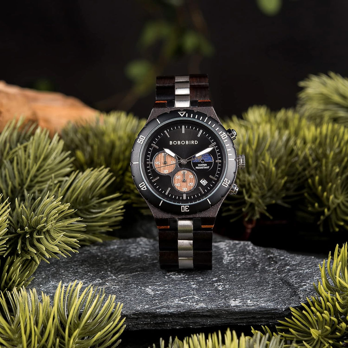 Reloj de madera de cuarzo para hombre visualización de fecha