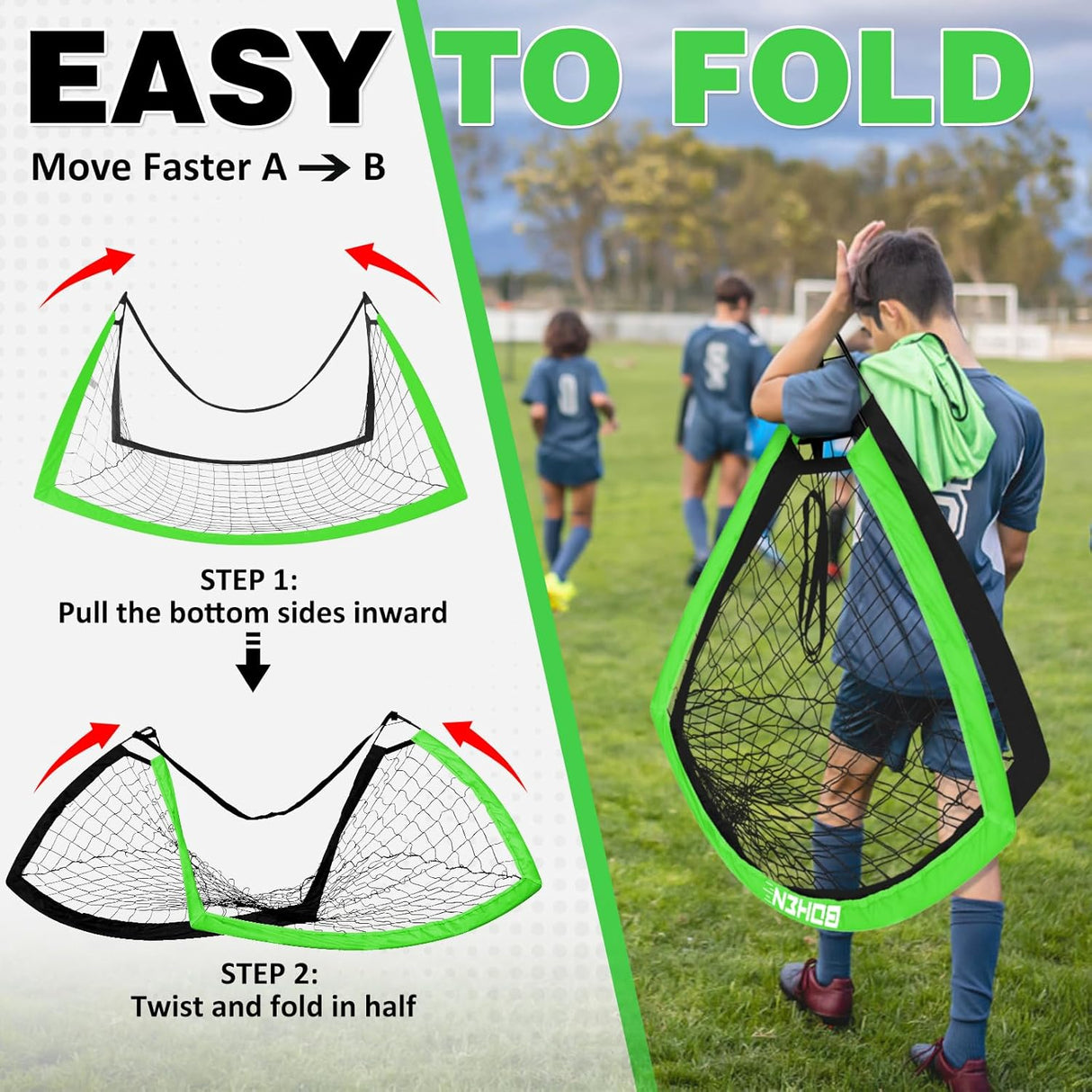 Porteria de futbol plegable, incluye red y bolso de traslado