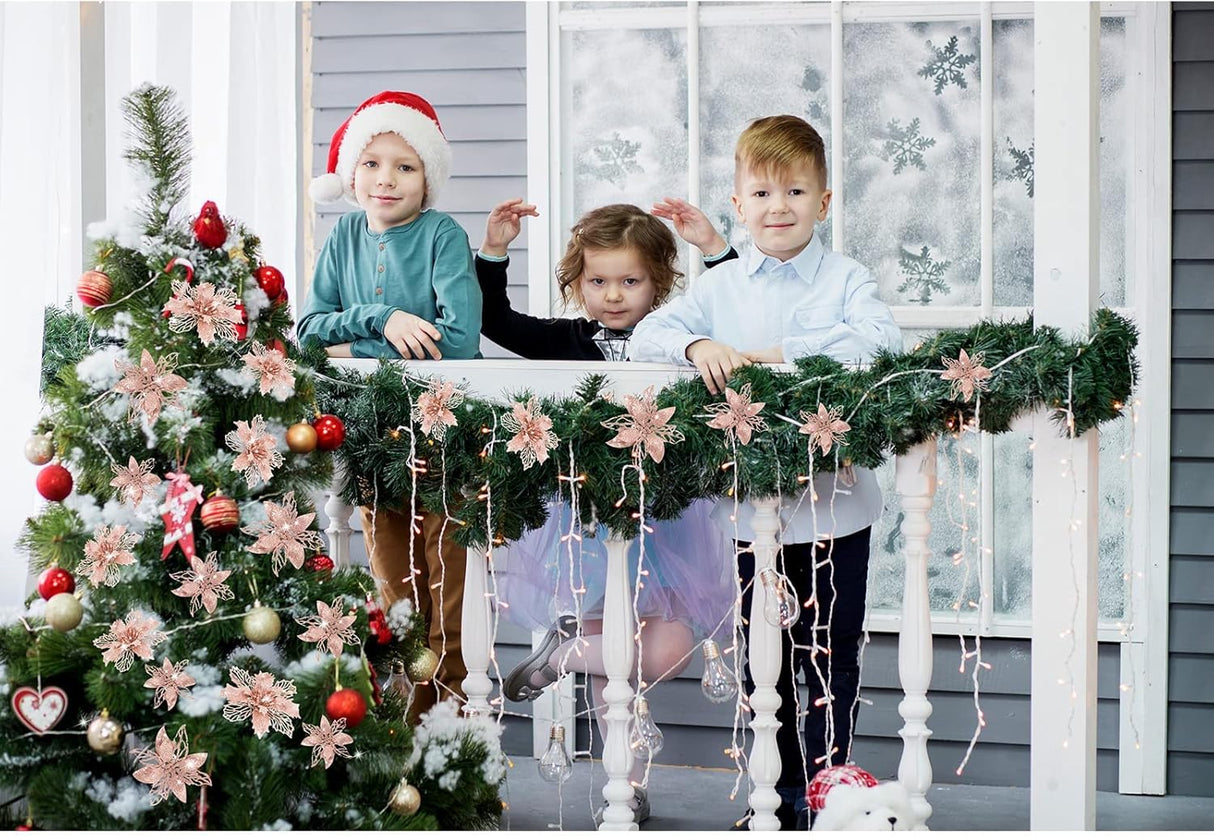 Flores Artificiales Poinsettia Boao 24 Piezas Decoración Navidad
