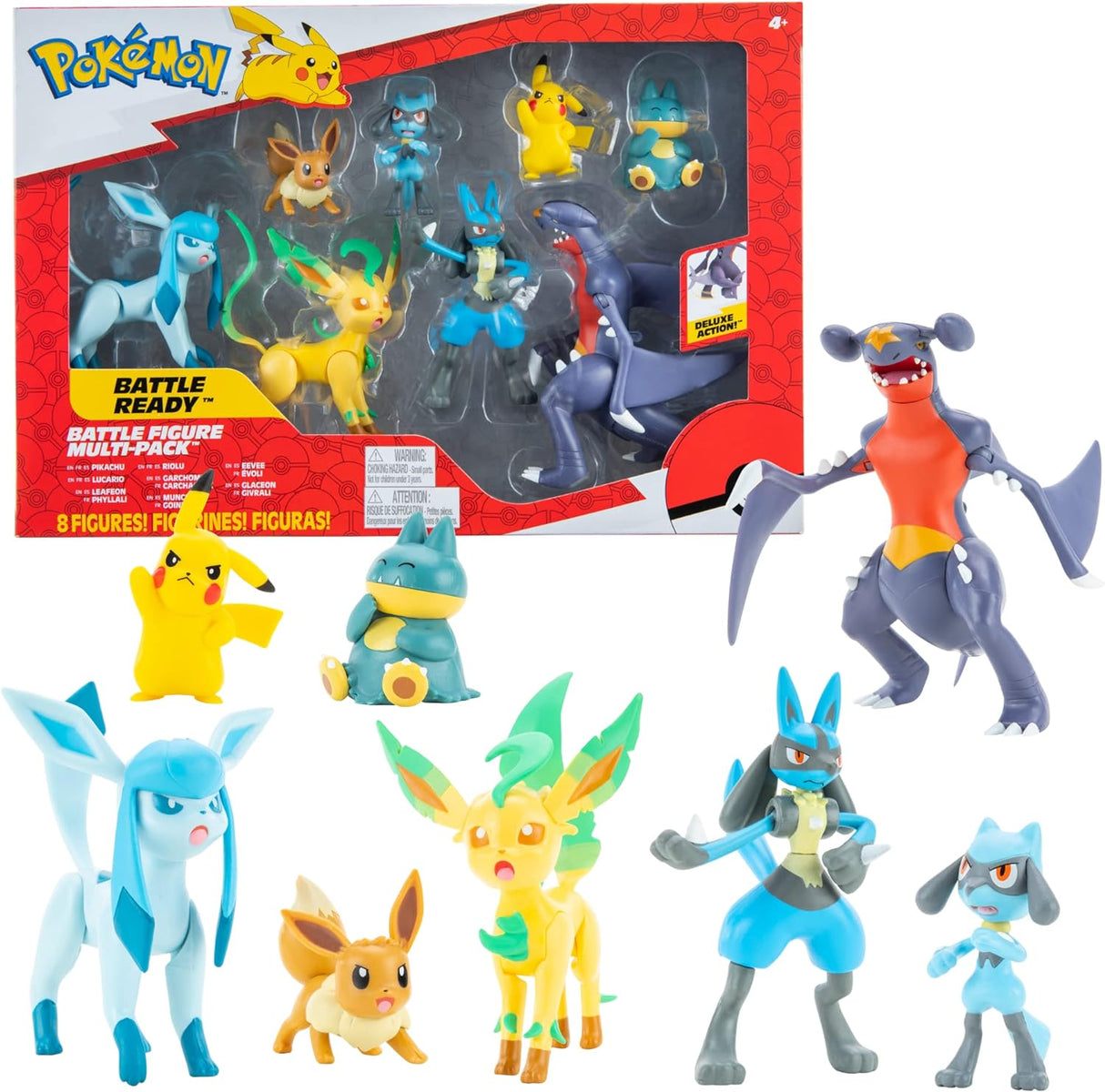 Figuritas Pokémon 8 Pack - Garchomp, Pikachu, Eevee, Lucario, 2023