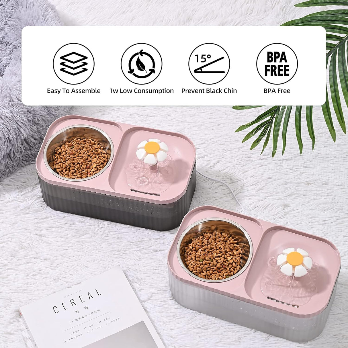 Comederos y Bebedero para gatos dispensador de agua rosado