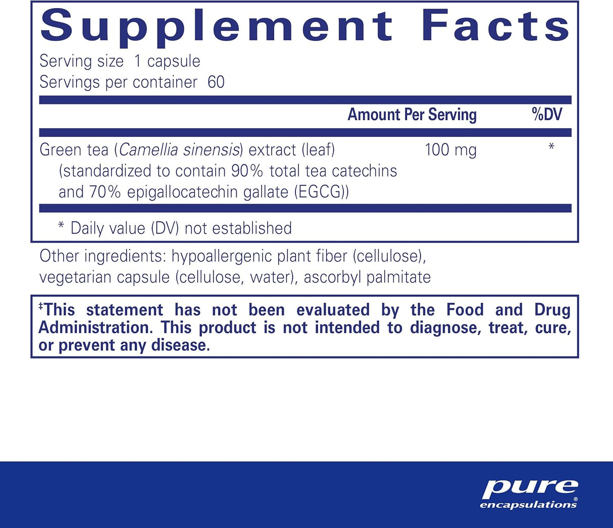 Suplemento Extracto de té verde descafeinado 60 cápsulas
