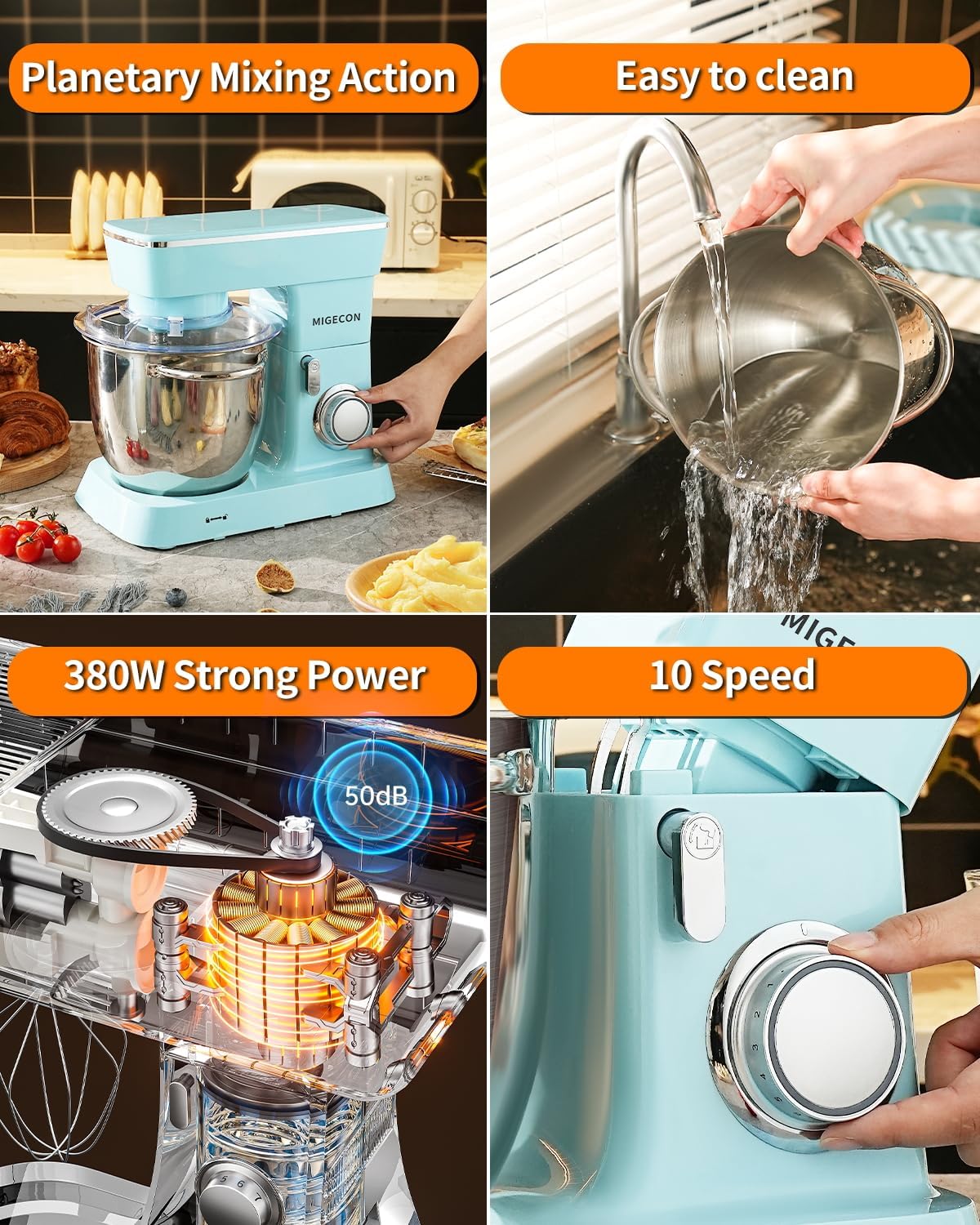 Batidora de pie MIGECON, 10 velocidades, 5.26 QT, accesorios