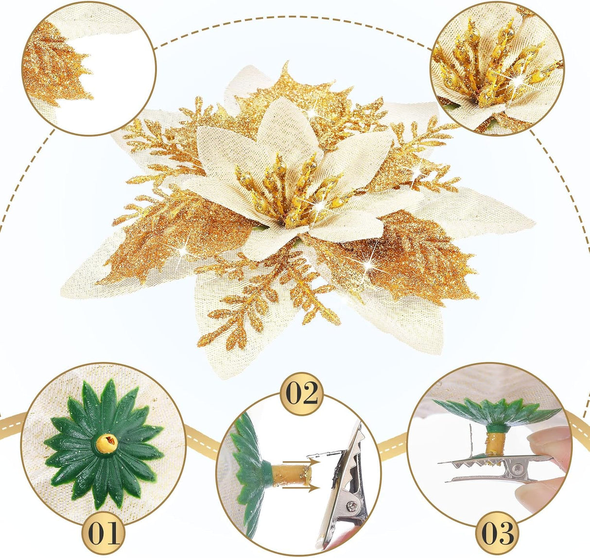 Flores Poinsettia Artificiales 36 Pcs para Decoración Navideña