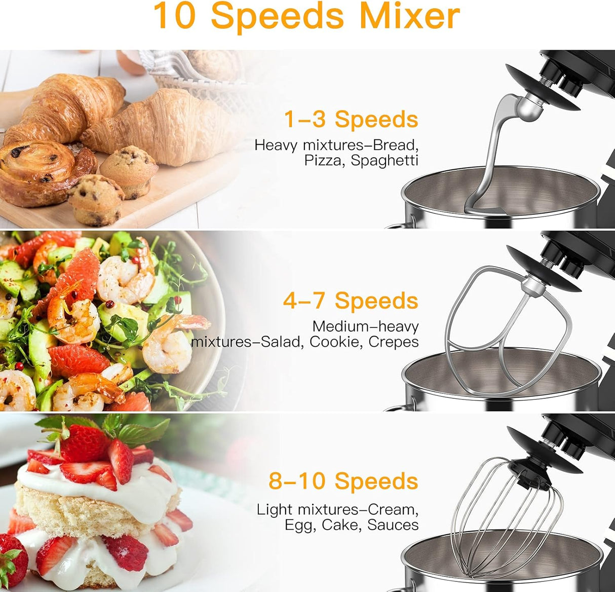 Mezclador de Cocina Garvee 7.5QT, 10 Velocidades, Tilt Head