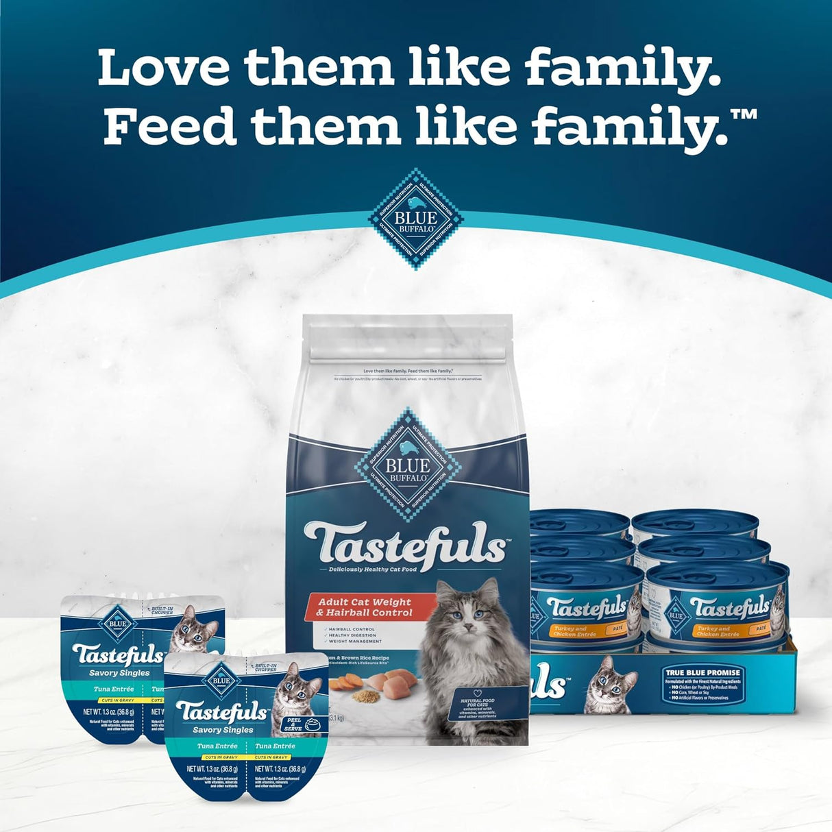 Blue Buffalo Tastefuls Weight & Hairball Control - Alimento seco natural para gatos adultos, pollo, bolsa de 7 libras