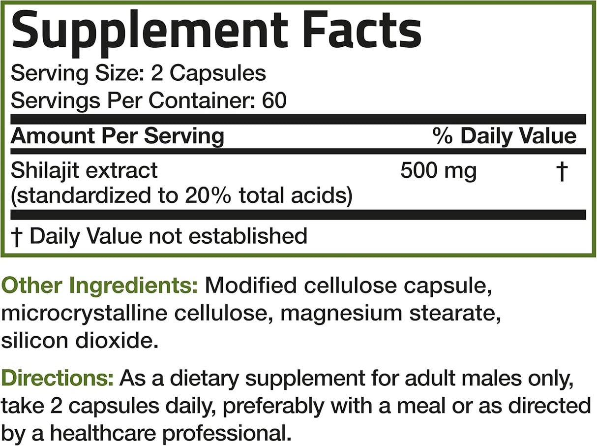 Suplemento Bronson Extracto de Shilajit de 500 mg 120 cáp