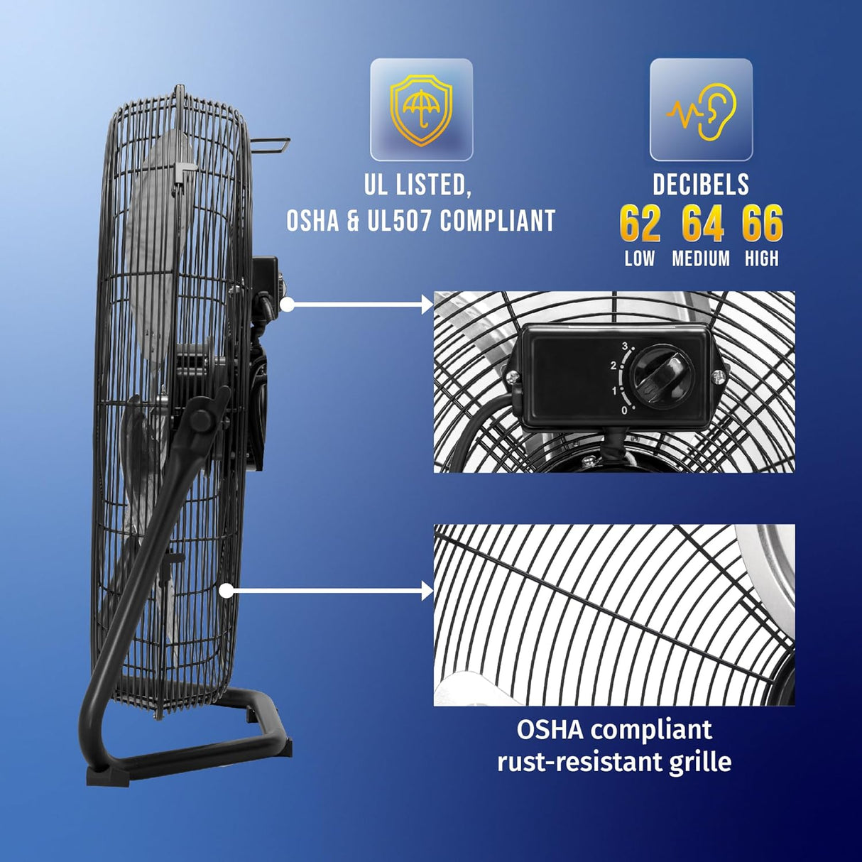 Ventilador de Piso Tornado 20, 3 Velocidades, 120° Inclinable