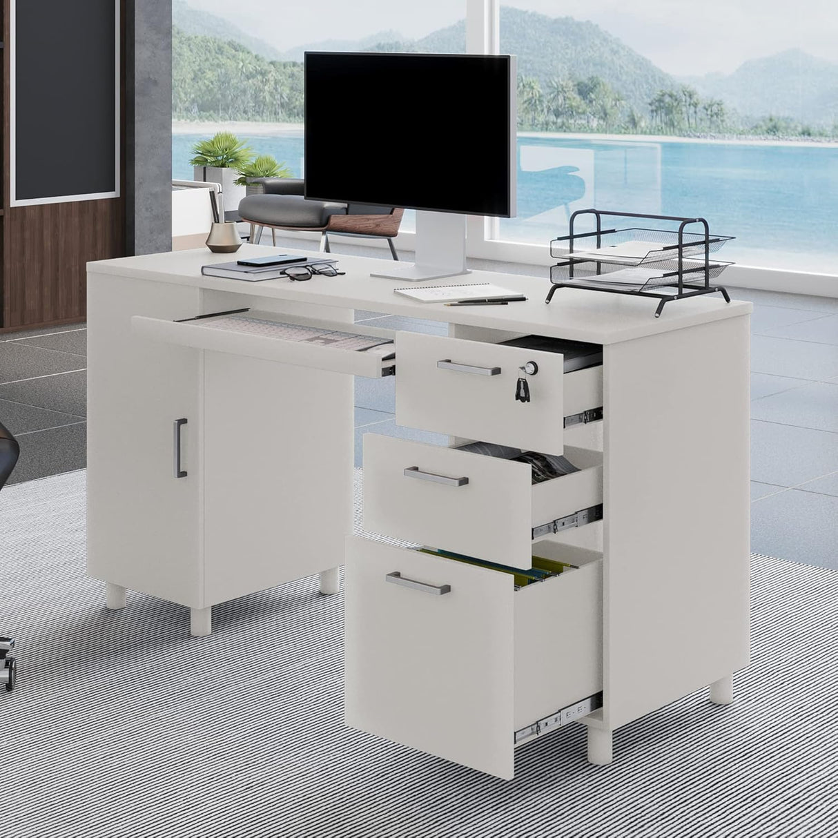 Escritorio Venice de Crafts & Comfort - 3 Cajones y Armario CPU