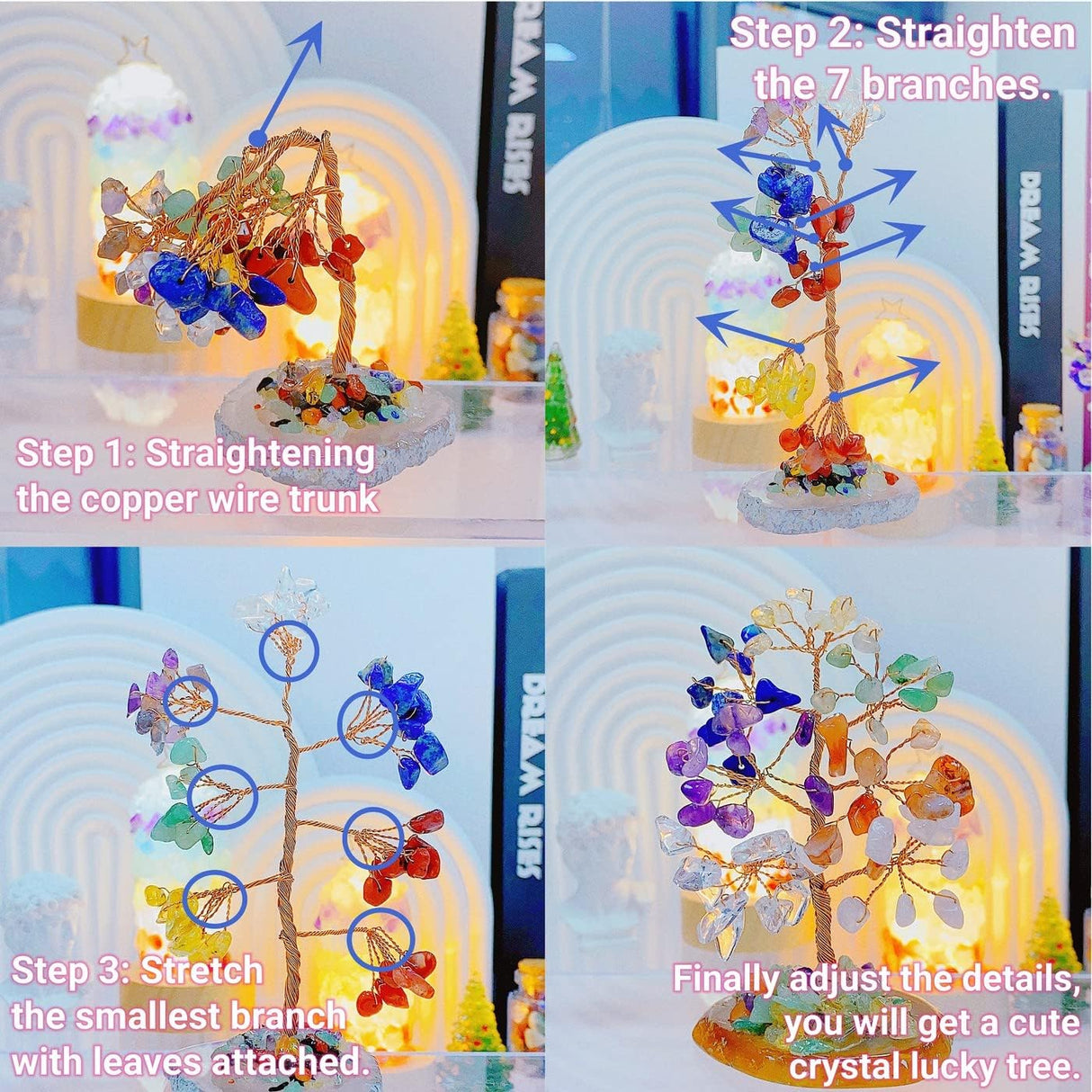 QINJIEJIE Árbol de cristal de cuarzo rosa, cristales