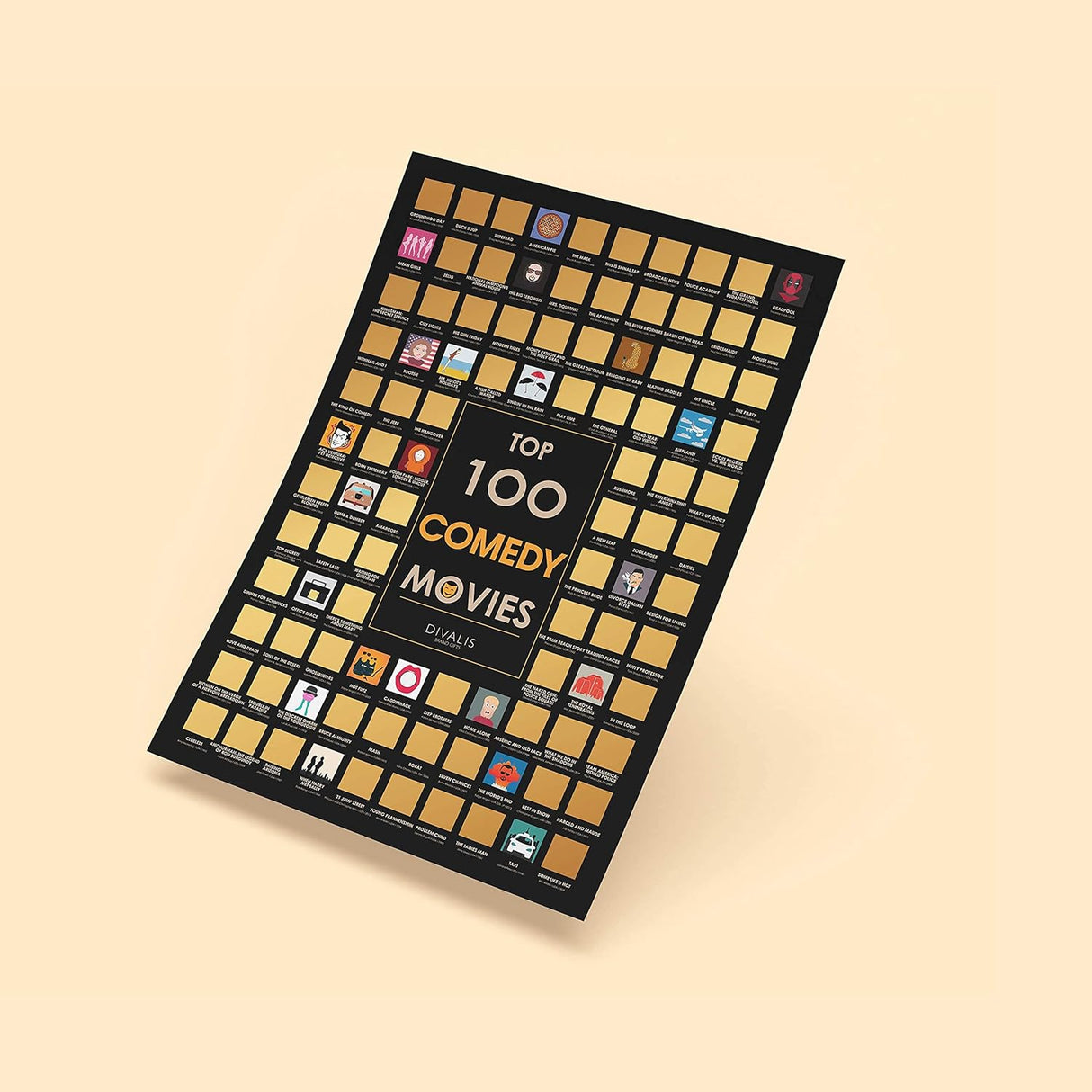 Póster Rascable de 100 Películas de Comedia: Lista de Deseos