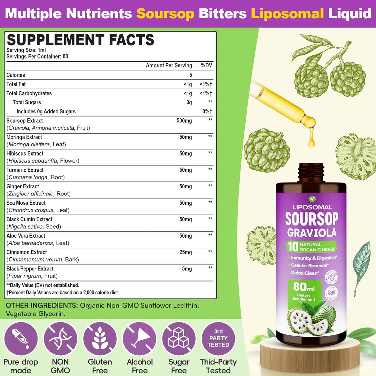 Soursop Bitters Líquido, Multivitamínico Liposomal, 80ml