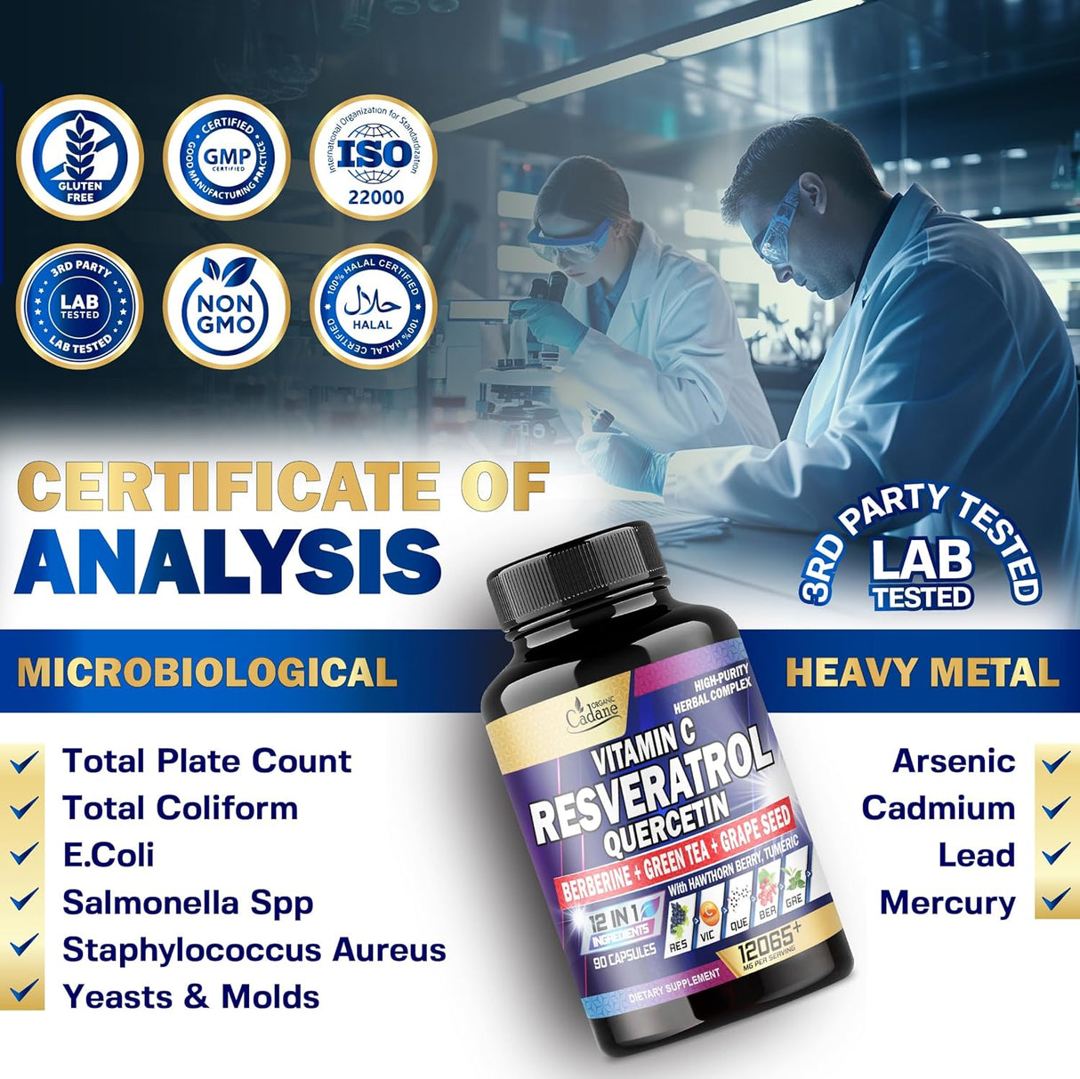 Suplemento de resveratrol de 12065 mg 90 cápsulas de 3 meses