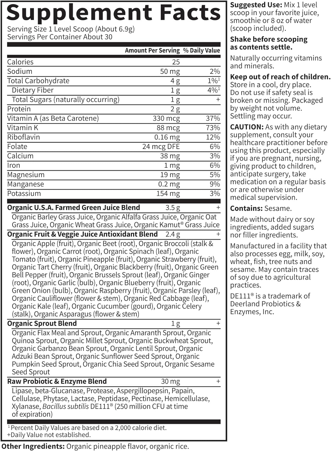 Suplementos Polvo orgánico crudo para alimentos verdes