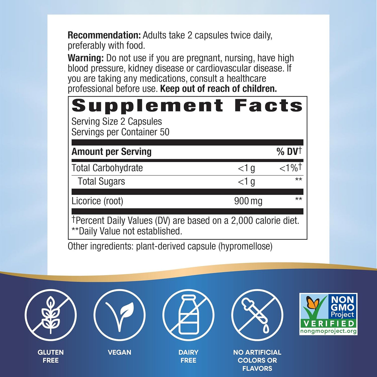 Cápsulas de raíz de regaliz, Nature's Way, 900 mg, 100 veganas