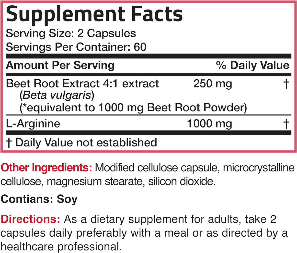 Bronson Raíz de remolacha + L-arginina 2000 mg nítrico 120u