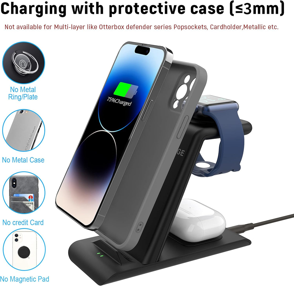 Cargador o Estación de carga inalámbrica 3 en 1