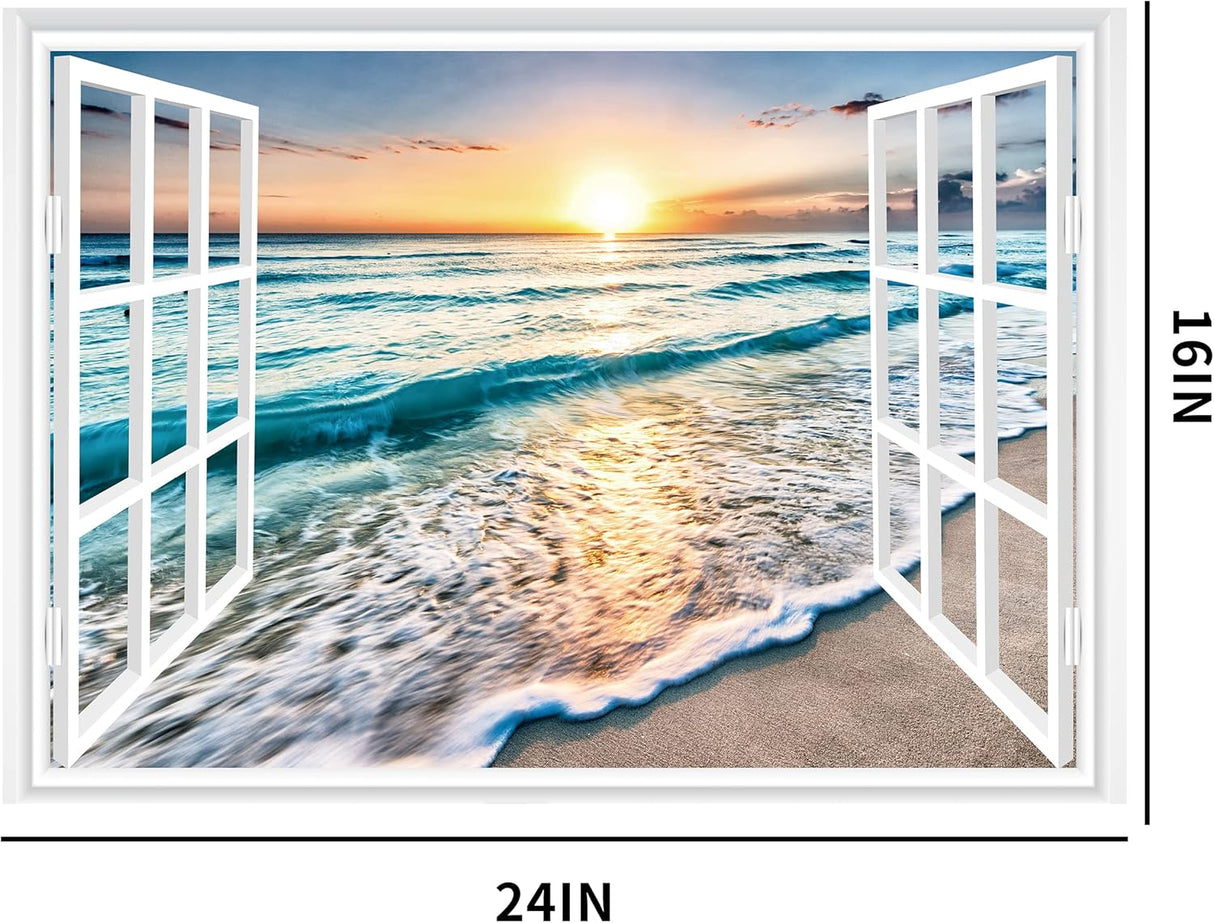 FLFK Adhesivo de pared falso para ventana, puesta de sol