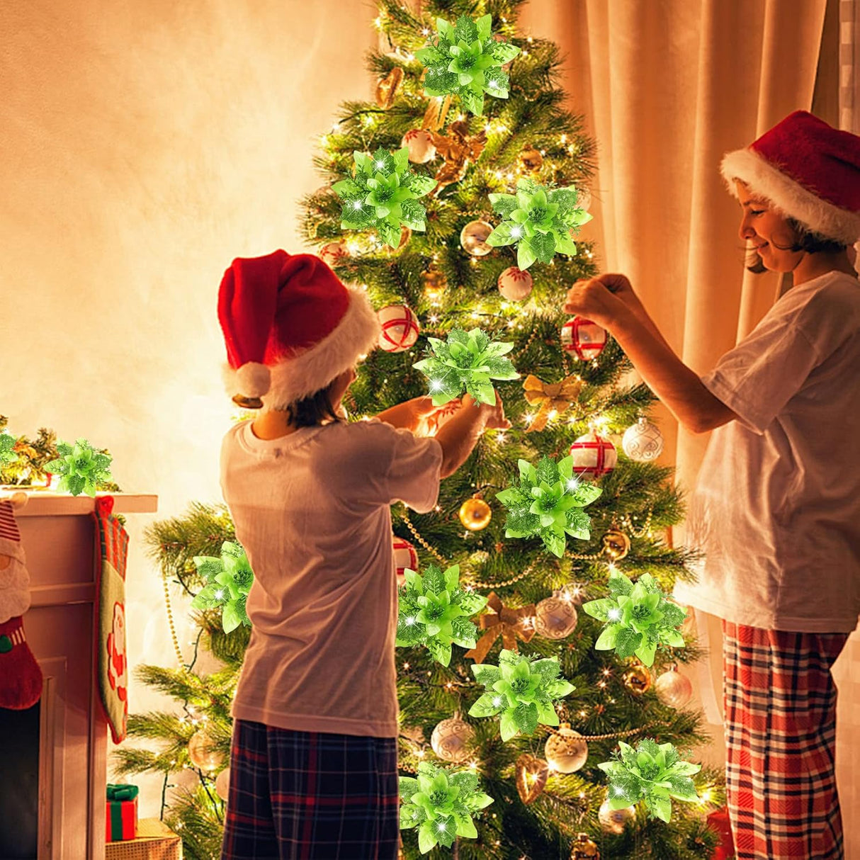 Flores Artificiales Poinsettia Serwalin 20pcs Decoraciones 14cm