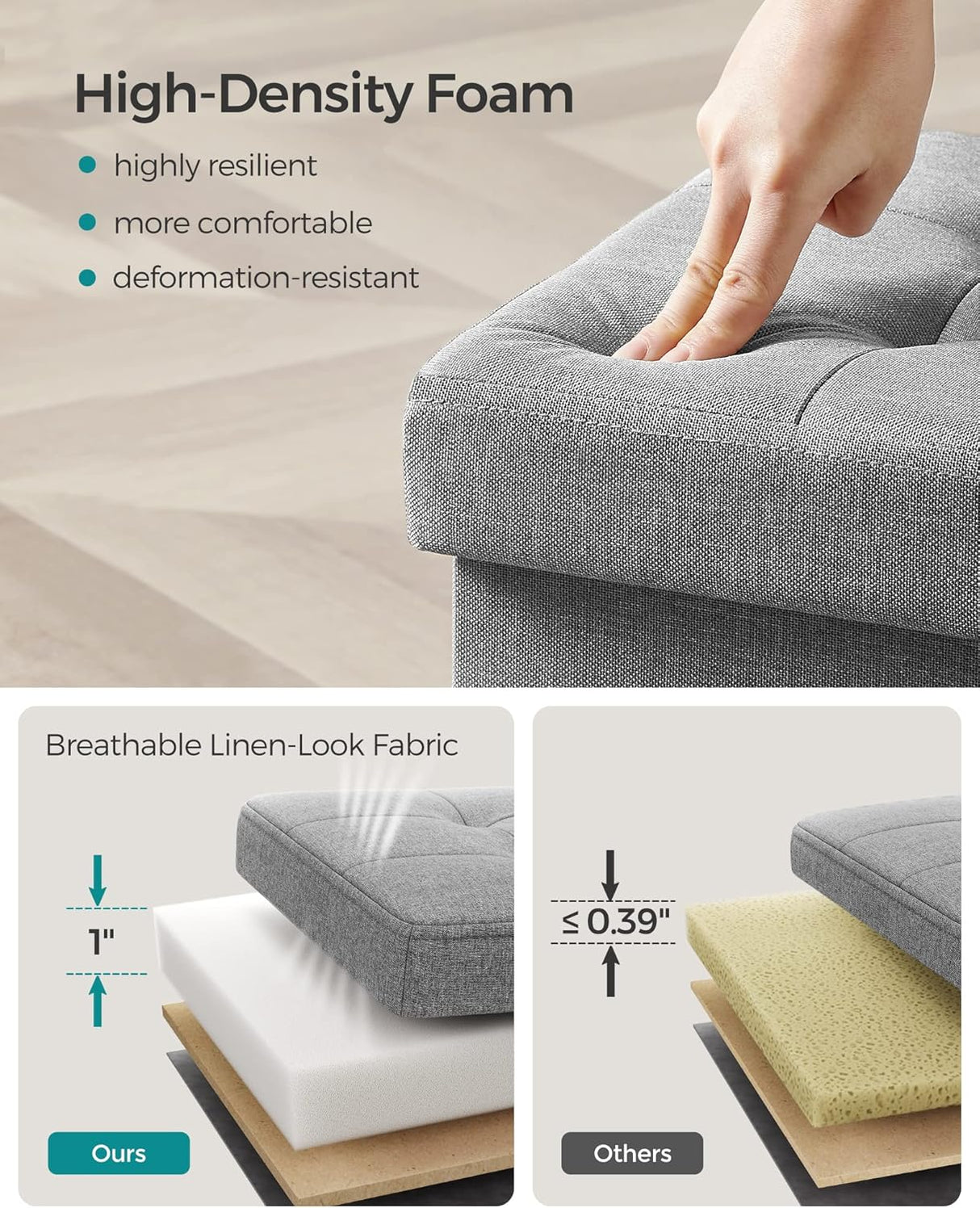 Otomana de Almacenamiento Plegable, 286 lb Capacidad, ULSF102G02