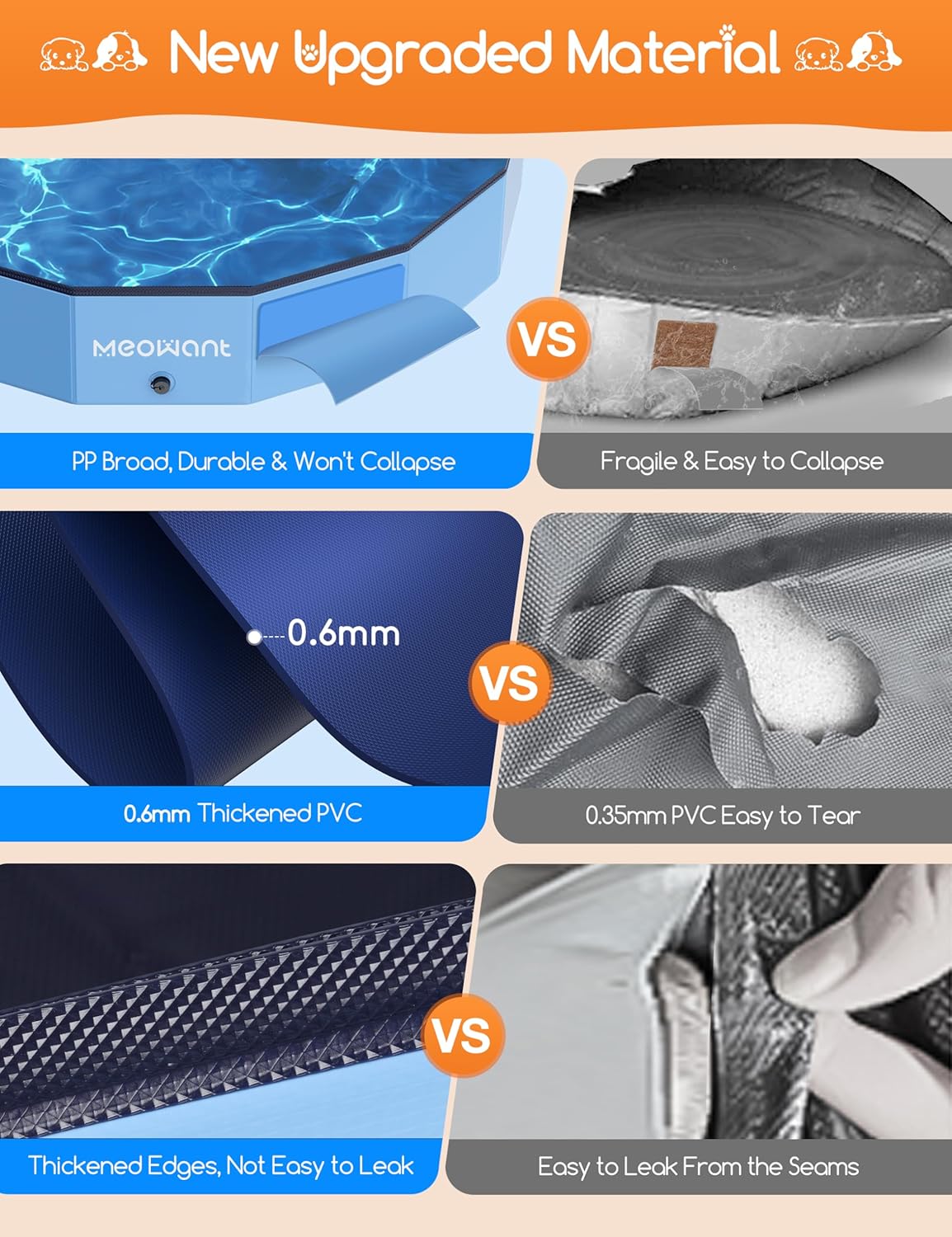 Piscina Plegable para Perros Meowant XXL 71'' x 12'' Portátil