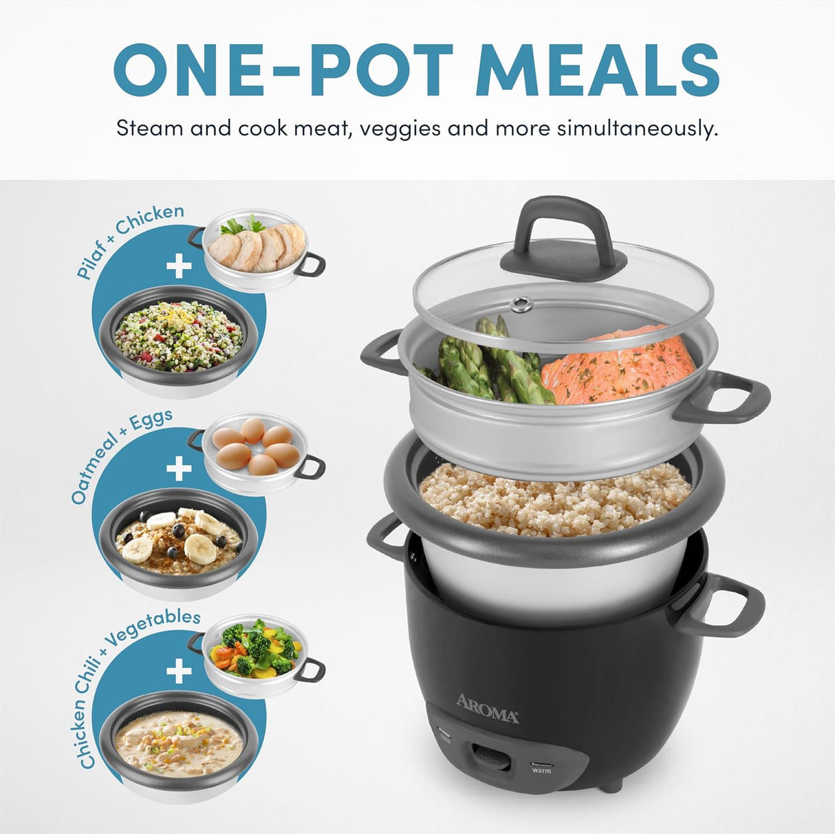 Arrocera y vaporera Aroma, 6 tazas, modelo ARC-743-1NGB