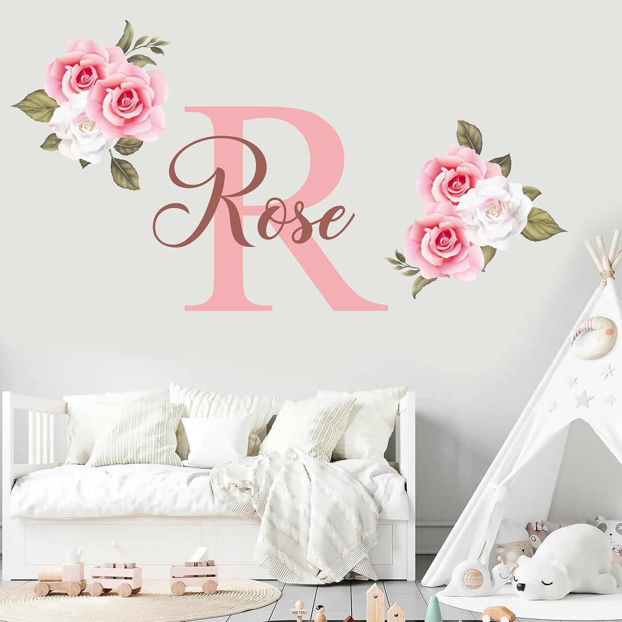 Vinilo Decorativo Nombre con Rosas - Personalizado para Niñas