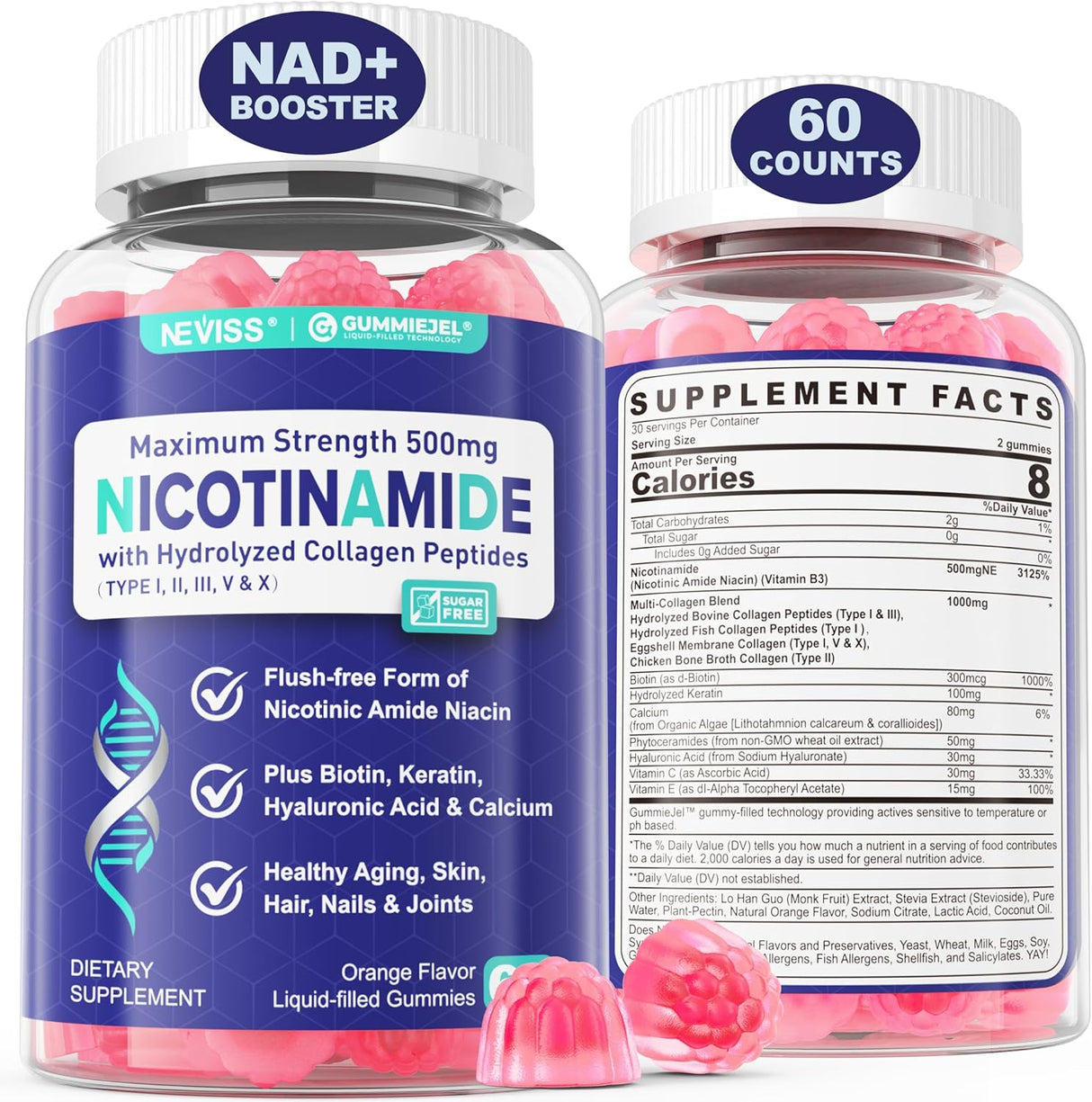 Gomitas Nicotinamida 500mg, Suplemento NAD+, 60 Unidades