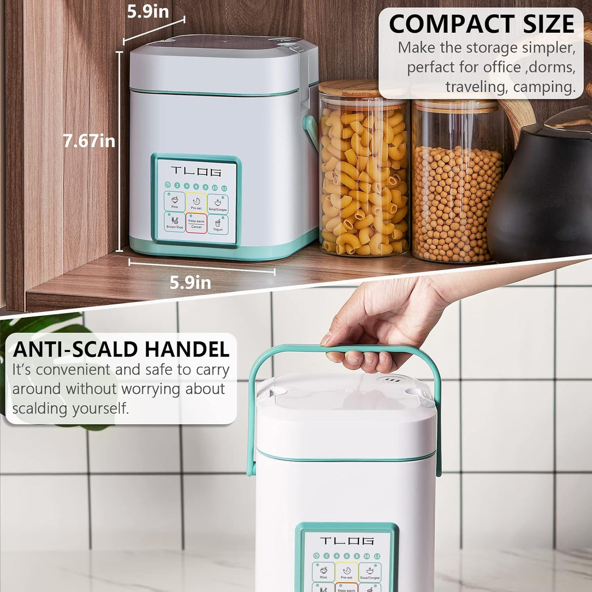 Olla arrocera TLOG 2.5 tazas, cerámica, portátil, 1.2L