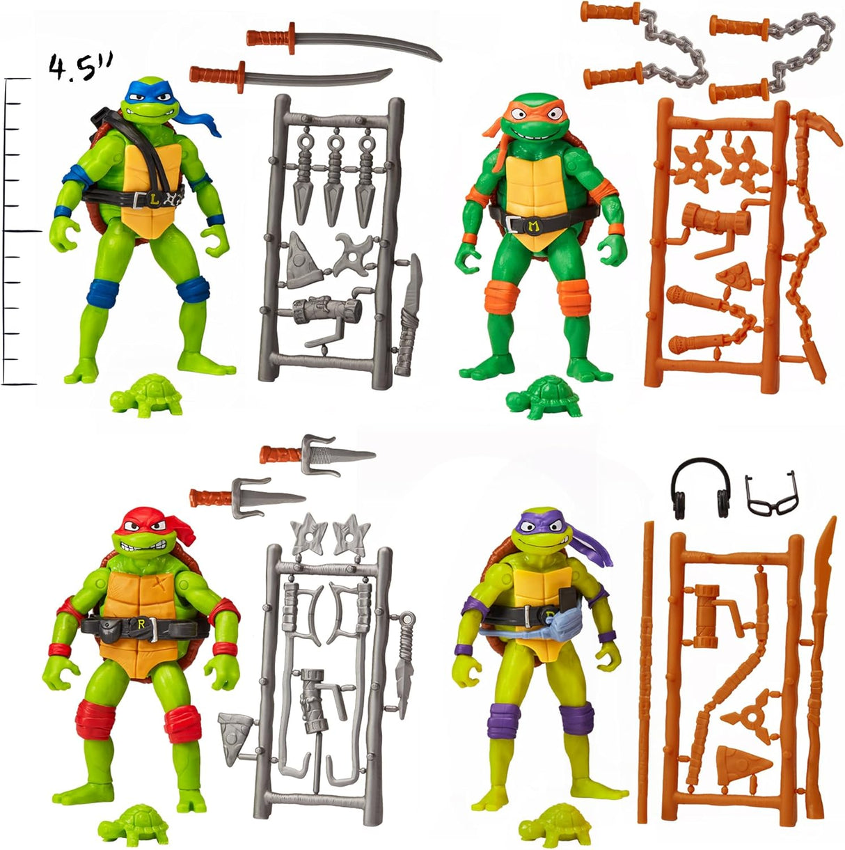 Paquete de 4 figuras básicas de tortuga Ninja