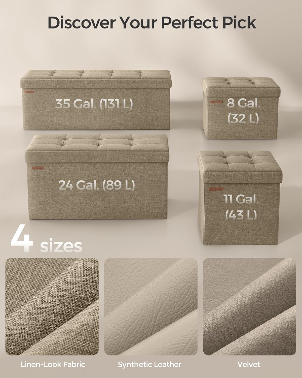 Otómano Plegable de Almacenamiento - Carga 660 lb - ULSF047R01