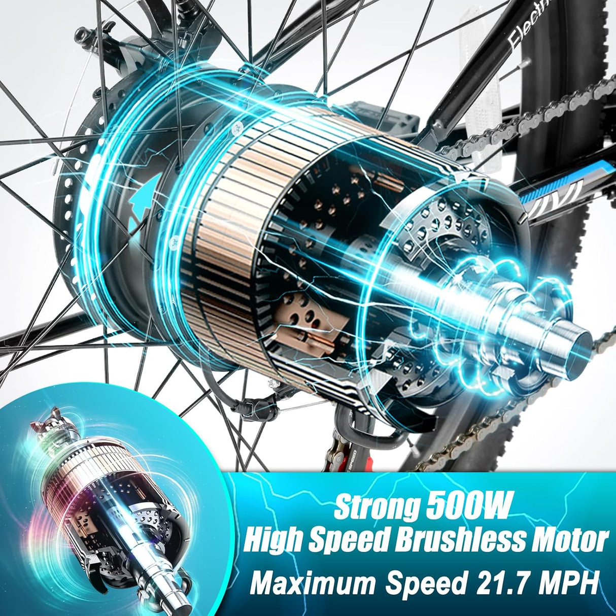 Bicicleta Eléctrica Vivi M026TGB 850W 21 Velocidades 26